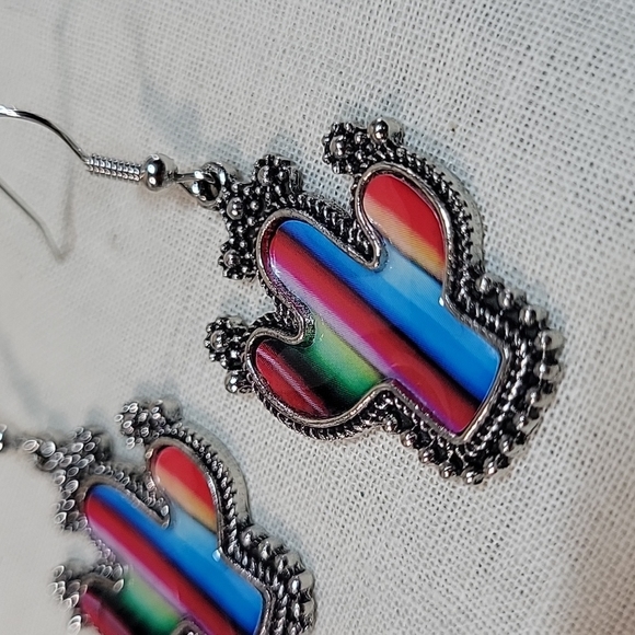Mexican Blanket Style Cactus Drop Earrings - Picture 5 of 6